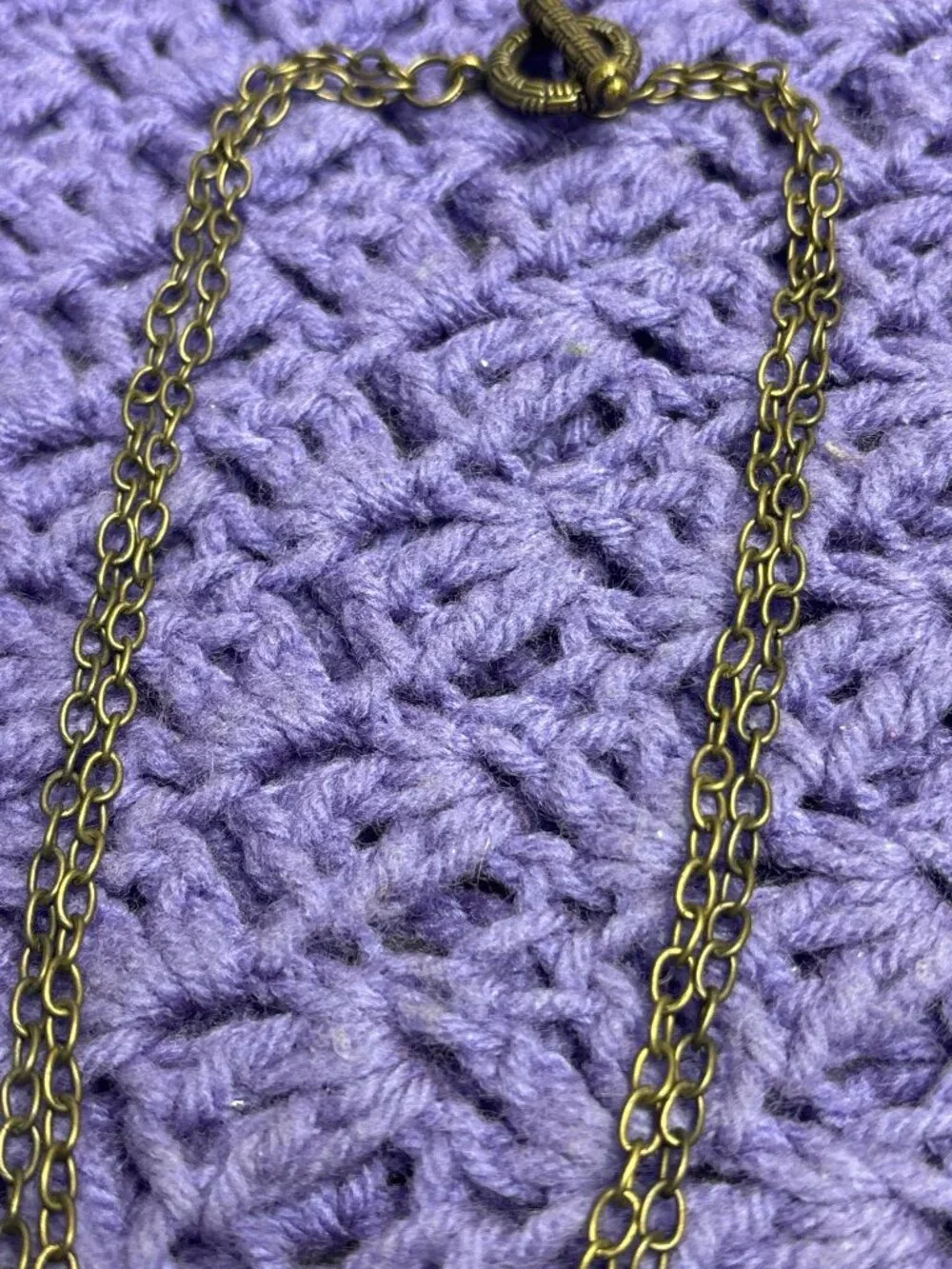 Antiqued Goldtone 2 Strand Chain Necklace Basketweave Toggle Clasp 18 inches